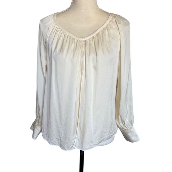 Talbots Women's Ivory Silk Stretch Blouse Size 6 Scoop Neck Long Sleeve - Picture 1 of 6